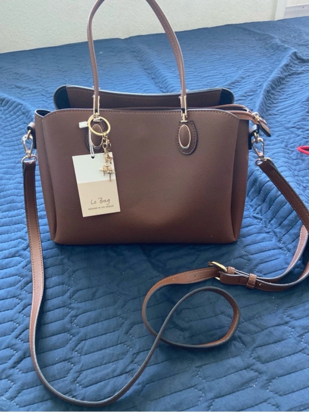 Brown Leather Tote Bag with Detachable Strap - Le Bag Designed in Los Angeles